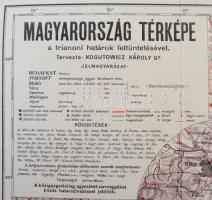 cca 1920-1930 Magyarország térképe, a trianoni határok feltüntetésével, tervezete Kogutowitcz Károly...