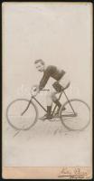 cca 1910 Kerékpárversenyző fotója Kallós Dezső műterméből / Cyclist, bicycle racer photo.  21x11 cm