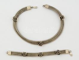 Ezüst (Ag.) nyaklánc és karkötő szett, plasztikus rózsákkal, jelzett, h: 33 és 18 cm, nettó:161 g / ...