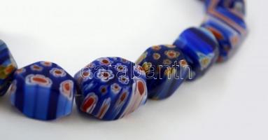 Millefiori karkötő ezüst (Ag.) kapoccsal, egyik szemen apró csorbával, 11+2 db üvegszemmel, jelzett ...