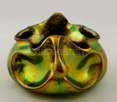 Zsolnay füles tál, eozin mázas, jelzett, hibátlan, 23×14 cm, m:9 cm