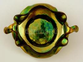 Zsolnay füles tál, eozin mázas, jelzett, hibátlan, 23×14 cm, m:9 cm