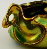 Zsolnay füles tál, eozin mázas, jelzett, hibátlan, 23×14 cm, m:9 cm