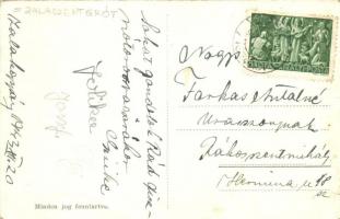 Zalakoppány (Zalaszentgrót); utcakép gabonahordó ökrös szekerekkel, fogyasztási szövetkezet (EK)