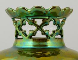 Zsolnay áttört váza, eozin mázas, jelzett, hibátlan, m:26 cm