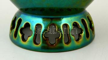 Zsolnay áttört váza, eozin mázas, jelzett, hibátlan, m:26 cm