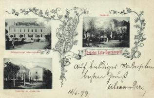1899 Zalaegerszeg, Deák tér, takarékpénztár, Deák tér, törvényház. Art Nouveau, Floral (fa)