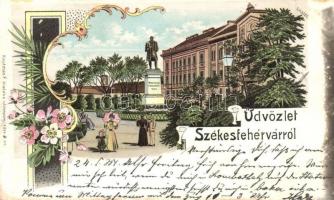 1900 Székesfehérvár, Vörösmarty Mihály szobor. Kiadja Kaufman F. 9. sz. floral, Art Nouveau, litho (EK)