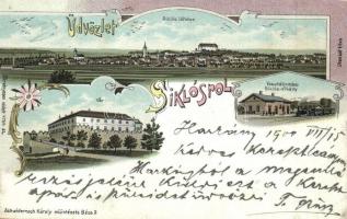 1900 Siklós, Vár, Siklós-Vókány vasútállomás, Schwidernoch Károly floral, Art Nouveau, litho (Rb)