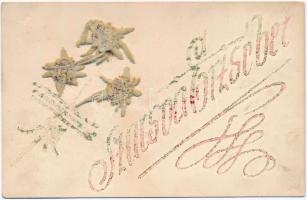 Kézzel készült, élővirágos üdvözlőlap Szacsoa Erzsébetnek / Handmade greeting card with real flowers (fl)