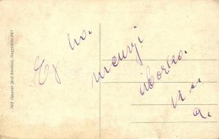 Nagykőrös, Uborkaszedés a piacon, háttérben virág csarnok. Geszner Jenő kiadása / Gurkenernte