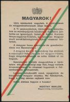 1938 Horthy Miklós szavaival ellátott a Felvidék visszacsatolása alkalmából kiadott szórólap