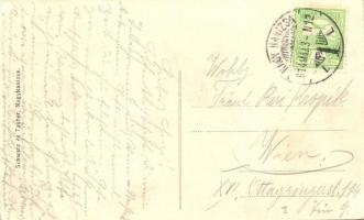 Nagykanizsa, Fő tér, piac, lány kosárral a fején, Grünfeld és Weiss Jakab üzlete (EB)