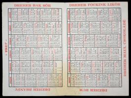 1927 Dreher Baksör 1927-es naptár, kissé foltos, 11x8 cm