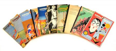 1929-30 A Lantos Magazin I. és II. évfolyamának 10. száma, érdekes képekkel illusztrált, dekoratív grafikákkal díszített borítókkal. Vegyes állapotban.