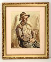 Krizsánné Csikós Antónia (1887-1987): Öreg obsitos. Akvarell, papír, jelzett, üvegezett keretben, 31...
