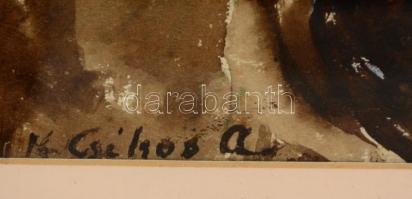 Krizsánné Csikós Antónia (1887-1987): Öreg obsitos. Akvarell, papír, jelzett, üvegezett keretben, 31...