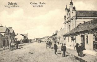 Nagyszalonta, Salonta; Váradi út zsinagógával; Döme Károly kiadása / Calea Horia / street view with synagogue