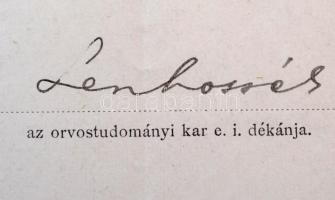 Lenhossék Mihály (1863-1937) magyar anatómus, egyetemi tanár, dékán aláírása tanársegédi kinevezésen