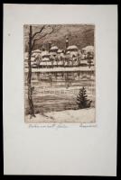 Conrad Gyula (1877-1959): Behavazott a falu. Rézkarc, papír, jelzett, 11×8 cm