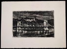 Conrad Gyula (1877-1959): Lánchíd. Rézkarc, papír, jelzés nélkül, 8×13 cm