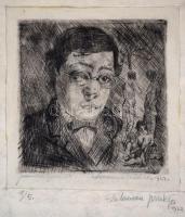 Salamon Miklós (?-1970): Önarckép aktokkal 1922.Rézkarc, papír, jelzett, 10×9 cm