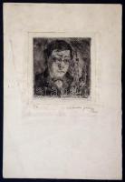 Salamon Miklós (?-1970): Önarckép aktokkal 1922.Rézkarc, papír, jelzett, 10×9 cm