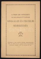 A Pesti Izr. Hitközség alkalmazottainak szolgálati és fegyelmi szabályzata. Bp., 1930, Krakauer-nyomda. Kiadói papírkötés. Jó állapotban.