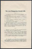 The new Hungarian Jewish bill. Bp., é.n. (cca 1942), Pester Lloyd, 6 p. Papírkötés, angol nyelven. Az új magyar zsidó törvény. / Paperbinding, in English language, in Good condition.