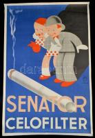 cca 1930 Adler György (Georg) (1913-1942) Senator celofilter cigaretta reklám plakát. Ofszet. Janina Rt kiadása. Szép állapotban. / Tobacco advertising poster. 62x92 cm