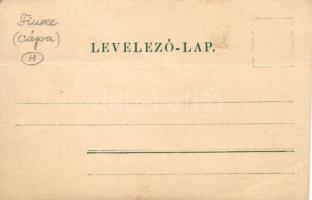 Fiume, cápavadászok elejtett cápával / shark hunters with shark, photo (fa)