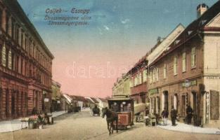 Eszék, Esseg, Osijek; Strossmayer utca lóvasúttal / Strossmayerova ulica / street view with omnibus