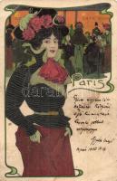 Paris, Cafe d'Ha / Rigler J. E.; Art Nouveau lady art postcard, litho  (EB)