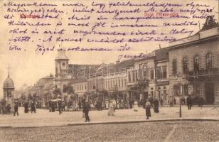 Kolozsvár, Cluj; Deák Ferenc utca, Stief Jenő és társa üzlete, Grand Kávéház  / street view, shops, cafe (ázott / wet damage)