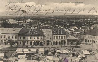 Karánsebes, Caransebes; Piac tér, Grünberger S. Géza üzlete / market square with shops (kis szakadás / small tear)