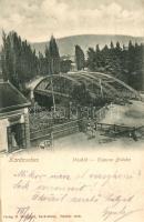 Karánsebes, Caransebes; Vashíd, Julius Zalabáy üzlete / Eiserne Brücke / iron bridge with shop