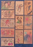 21 db hosszú címzéses bőrből készült képeslap humoros amerikai grafikákkal / 21 pre-1910 custom made leather postcards with humorous American graphics on them