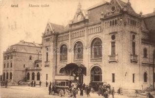 Arad, Vasútállomás, 3-as számú autóbusz, automobil; Keppich Zsigmond kiadása / railway station with ...