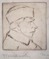Walleshausen Zsigmond (1888-?):  Férfi portré. Rézkarc, papír, jelzett, 6×6 cm