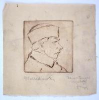 Walleshausen Zsigmond (1888-?):  Férfi portré. Rézkarc, papír, jelzett, 6×6 cm