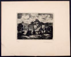 Walleshausen Zsigmond (1888-?):  Falu. Rézkarc, papír, jelzett, 11×16 cm