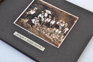 cca 1920 Életképek egy leánynevelő intézet mindennapjaiból, 9 db fotó, feliratozva, albumba ragasztv...