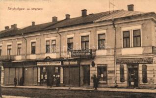 Drohobych, Drohobycz; Ul. Stryjska, Droguerya, Magazyn Obuwia / pharmacy, shoe shop, steet view with shops