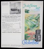 cca 1920-1940 Rolleiflex brosúra, In die Ferien mit Rolleiflex, Braunschweig, Franke&Heidecke, német nyelven, 23x10 cm.