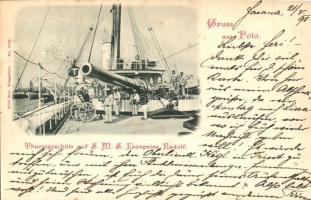 1898 SMS Kronprinz Erzherzog Rudolf Osztrák-Magyar Monarchia Kronprinz-osztályú pre-dreadnought csatahajója, lövegek. Alois Beer / K.u.K. Kriegsmarine, cannons on board (fl)