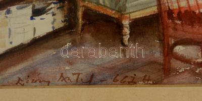 Diósy Antal (1895-1977): Enteriőr 1966. Akvarell, papír, jelzett, üvegezett keretben, 38×58 cm