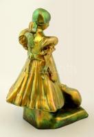 Zsolnay parasztlány libákkal, eozin mázas, jelzett, hibátlan, formaszám:9998, m:24 cm / Zsolnay peas...