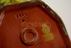 Zsolnay parasztlány libákkal, eozin mázas, jelzett, hibátlan, formaszám:9998, m:24 cm / Zsolnay peas...