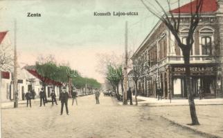 Zenta, Senta; Kossuth Lajos utca, Schwarz Lajos üzlete / street, shop