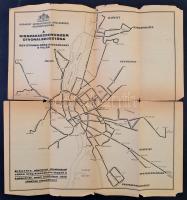 1933 Budapest Székesfővárosi Közlekedési Részvénytársaság: A kisszakaszrendszer útvonalbeosztása, tájékoztató térkép, szakadt, 40x37 cm